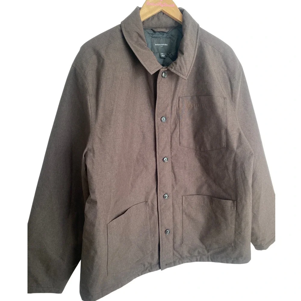 Banana Republic Mens XL Brown Quilted Lined Barn Jacket Chore Coat Button Front - Picture 4 of 7
